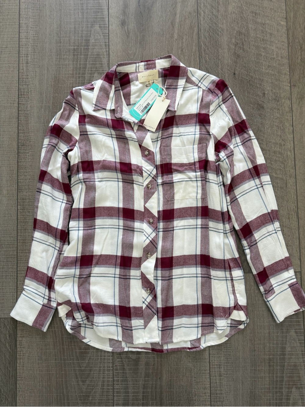 Mello Day Amarah Super Soft Button Down in Burgundy and Cream
